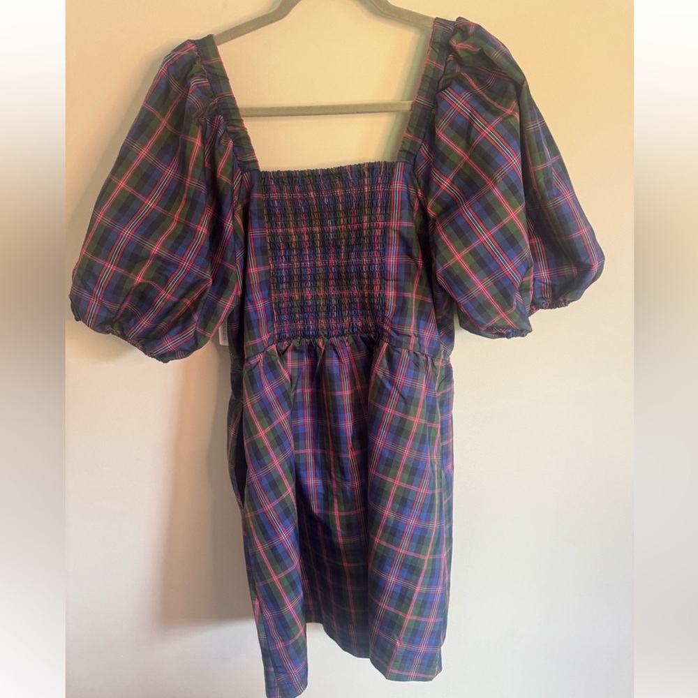 NWT! Old Navy Puff-Sleeve Plaid Fit & Flare Taffeta Mini Dress - Multiple - Picture 3 of 10